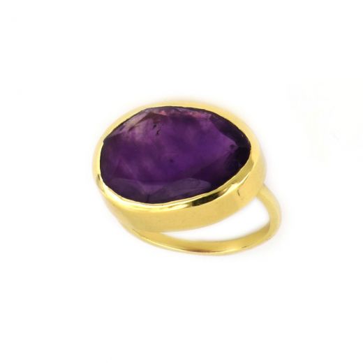 925 Sterling Silver ring gold plated with Amethyst