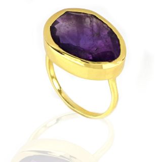 925 Sterling Silver ring gold plated with Amethyst - 