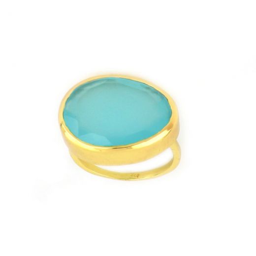 925 Sterling Silver ring gold plated with Aqua Chalcedony