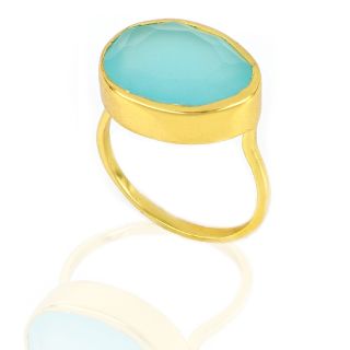 925 Sterling Silver ring gold plated with Aqua Chalcedony - 