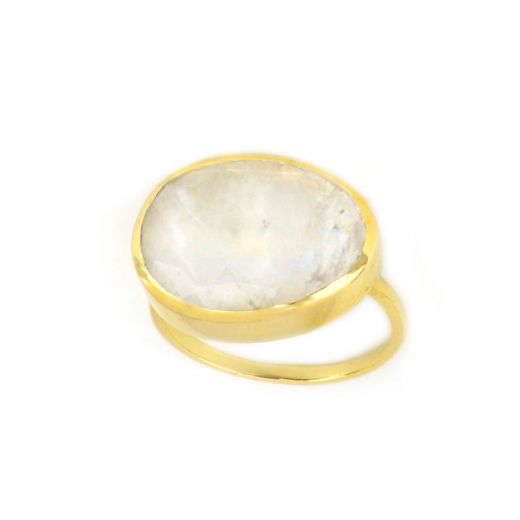 925 Sterling Silver ring gold plated with Rainbow Moonstone