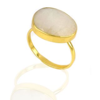 925 Sterling Silver ring gold plated with Rainbow Moonstone - 