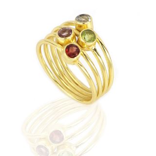 925 Sterling Silver ring gold plated with Blue Topaz, Amethyst and Garnet - 