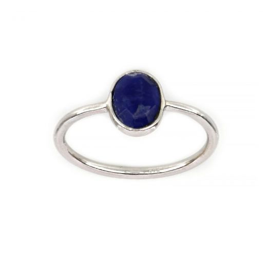 925 Sterling Silver ring rhodium plated with oval Sodalite