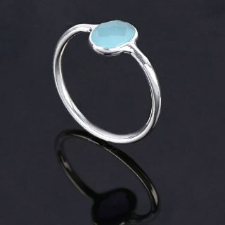 925 Sterling Silver ring rhodium plated with oval Aqua Chalcedony (9x7mm) - 