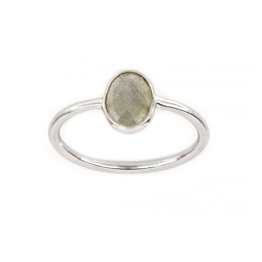 925 Sterling Silver ring rhodium plated with oval Labradorite