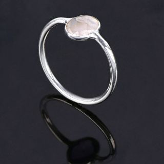 925 Sterling Silver ring rhodium plated with oval rose quartz(9x7mm) - 