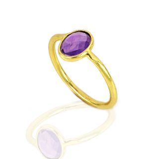925 Sterling Silver ring gold plated with oval Amethyst (9x7mm) - 