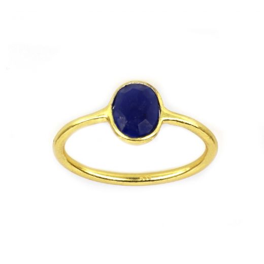 925 Sterling Silver ring gold plated with oval Sodalite