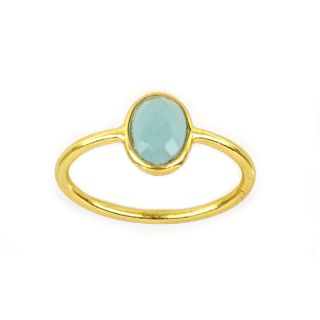 925 Sterling Silver ring gold plated with oval Aqua Chalcedony (9x7mm)