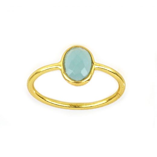 925 Sterling Silver ring gold plated with oval Aqua Chalcedony (9x7mm)