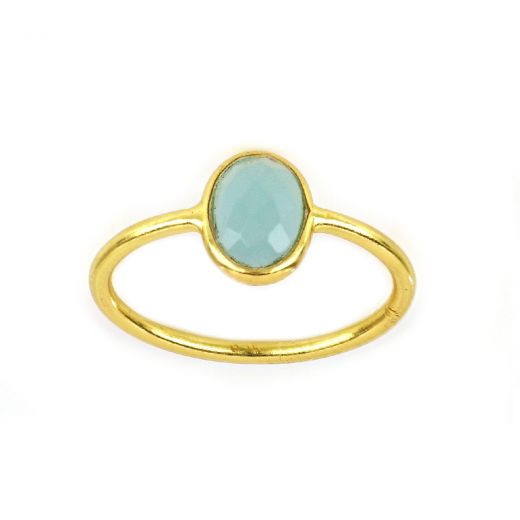 925 Sterling Silver ring gold plated with oval Aqua Chalcedony (9x7mm)
