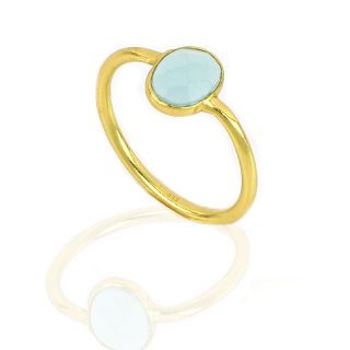 925 Sterling Silver ring gold plated with oval Aqua Chalcedony (9x7mm) - 