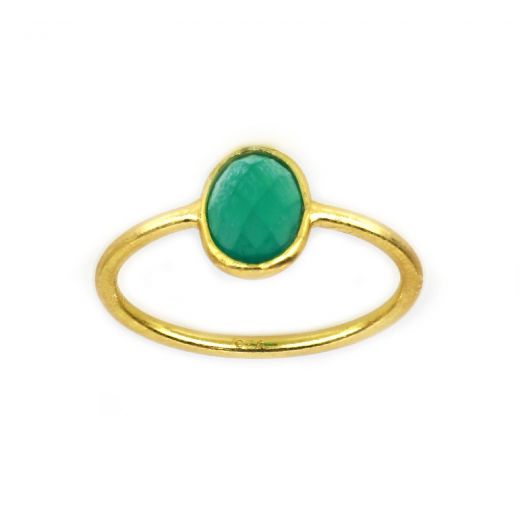 925 Sterling Silver ring gold plated with oval Green Onyx (9x7mm)