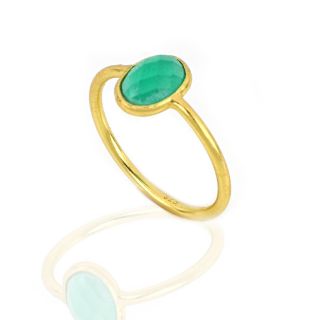 925 Sterling Silver ring gold plated with oval Green Onyx (9x7mm) - 