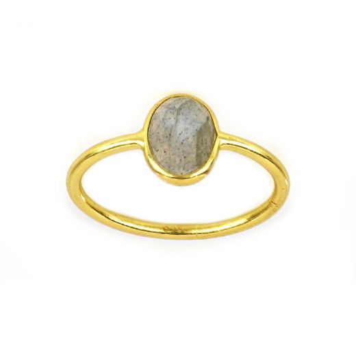 925 Sterling Silver ring gold plated with oval Labradorite (9x7mm)
