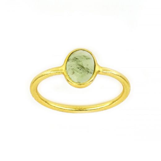 925 Sterling Silver ring gold plated with oval Peridot (9x7mm)