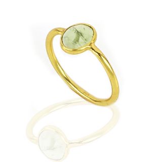 925 Sterling Silver ring gold plated with oval Peridot (9x7mm) - 