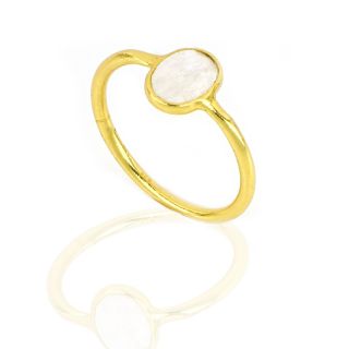 925 Sterling Silver ring gold plated with oval Rainbow Moonstone (9x7mm) - 