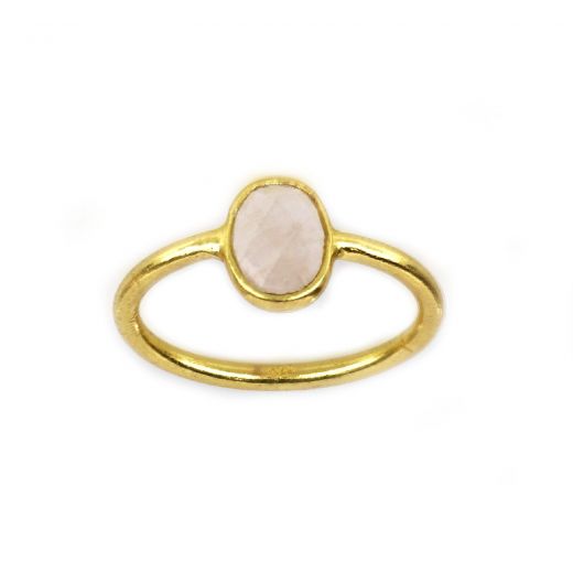 925 Sterling Silver ring gold plated with oval rose quartz (9x7mm)