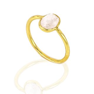 925 Sterling Silver ring gold plated with oval rose quartz (9x7mm) - 