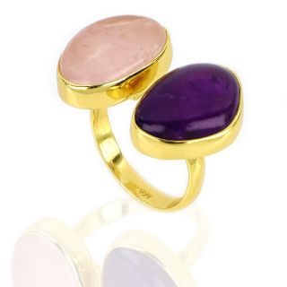 925 Sterling Silver ring gold plated with Amethyst and Rose Chalcedony (19x13mm) - 