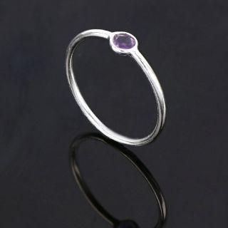 Χειροποίητο ασημένιο δαχτυλίδι επιροδιωμένο με στρογγυλό αμέθυστο (5mm) - 