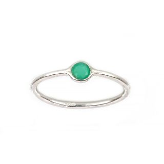 925 Sterling Silver ring rhodium plated with round Green Onyx