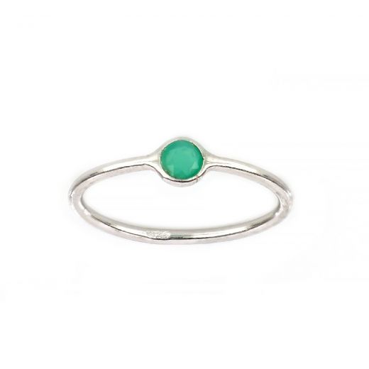 Χειροποίητο ασημένιο δαχτυλίδι επιροδιωμένο με στρογγυλό πράσινο όνυχα
