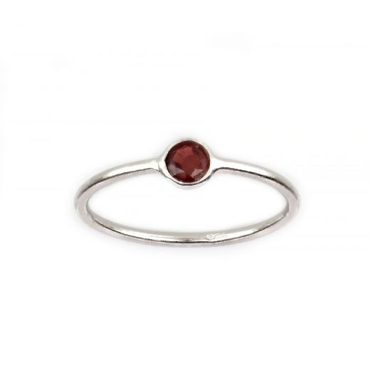 925 Sterling Silver ring rhodium plated with round Garnet