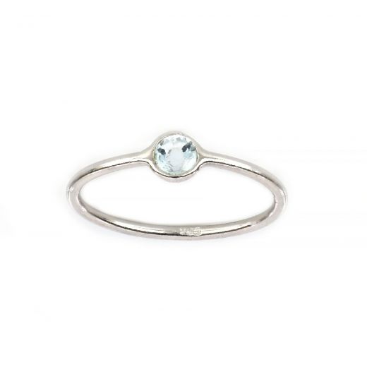 925 Sterling Silver ring rhodium plated with round Blue Topaz