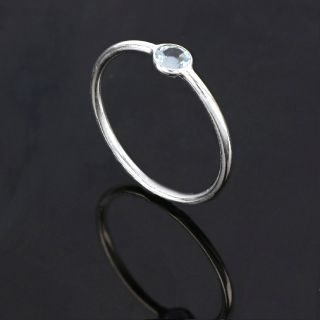 925 Sterling Silver ring rhodium plated with round Blue Topaz - 