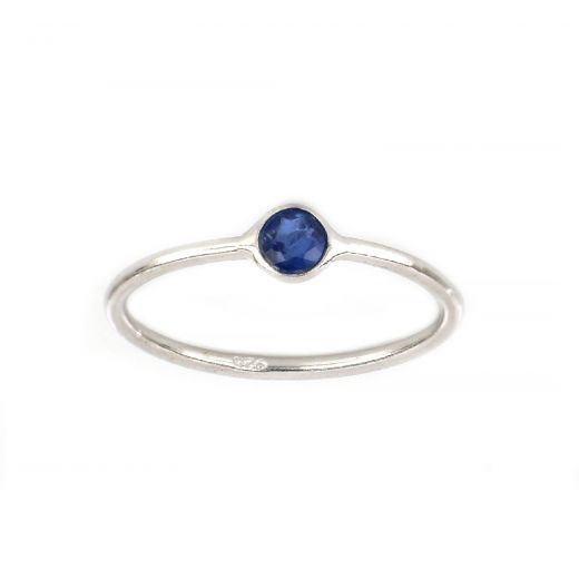 925 Sterling Silver ring rhodium plated with round Kyanite