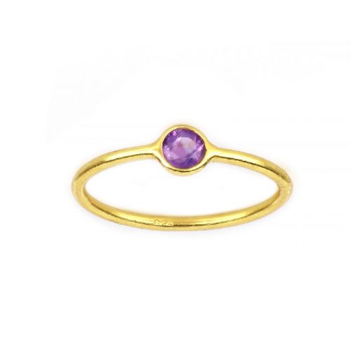 925 Sterling Silver ring gold plated with round Amethyst (5mm)