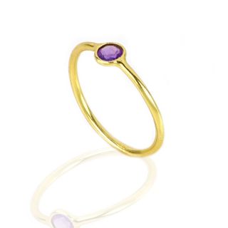 925 Sterling Silver ring gold plated with round Amethyst (5mm) - 