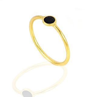 925 Sterling Silver ring gold plated with round Black Onyx - 