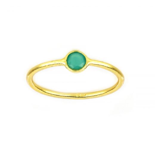 Χειροποίητο ασημένιο δαχτυλίδι επιχρυσωμένο με στρογγυλό πράσινο όνυχα (5mm)
