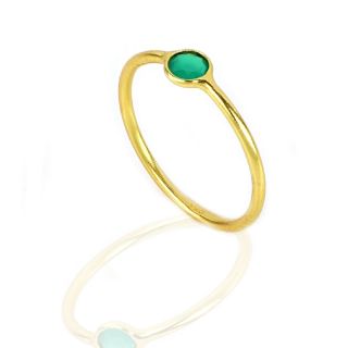 Χειροποίητο ασημένιο δαχτυλίδι επιχρυσωμένο με στρογγυλό πράσινο όνυχα (5mm) - 
