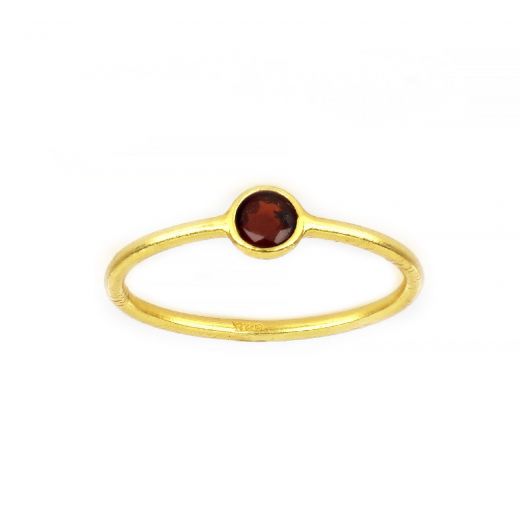 925 Sterling Silver ring gold plated with round Garnet