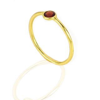 925 Sterling Silver ring gold plated with round Garnet - 