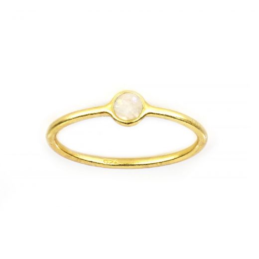925 Sterling Silver ring gold plated with round Rainbow Moonstone (5mm)