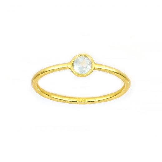 925 Sterling Silver ring gold plated with round Blue Topaz DA11024-28