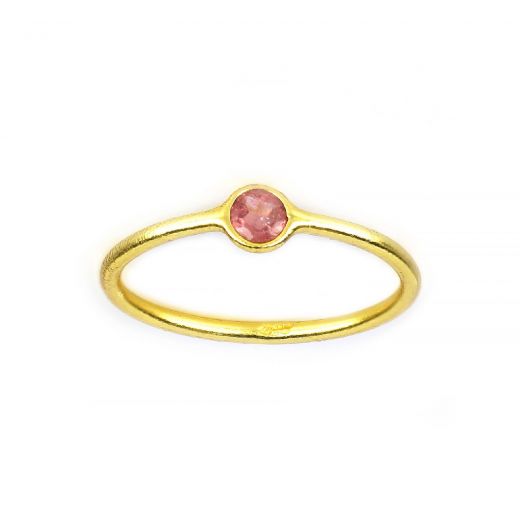 925 Sterling Silver ring gold plated with round Tourmaline (5mm)