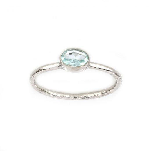 925 Sterling Silver ring rhodium plated with oval Blue Topaz