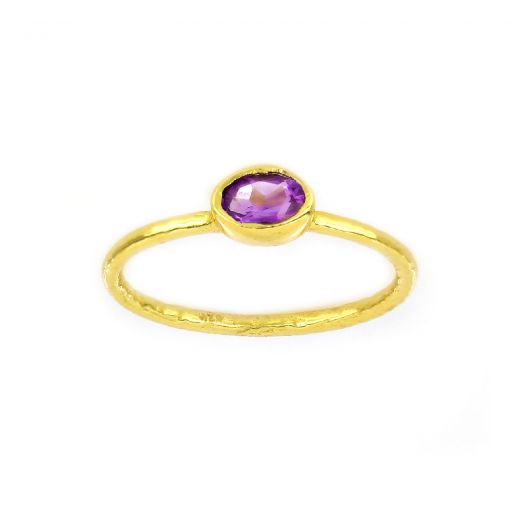 925 Sterling Silver ring gold plated with oval Amethyst (7x5)
