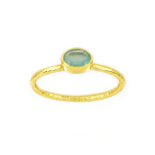 925 Sterling Silver ring gold plated with oval Aqua Chalcedony (7x5mm)