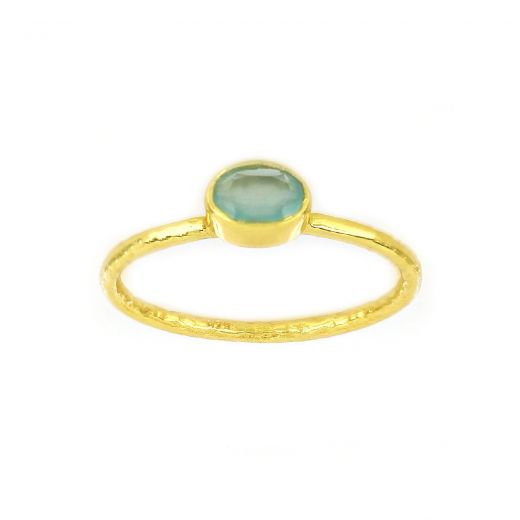 925 Sterling Silver ring gold plated with oval Aqua Chalcedony (7x5mm)