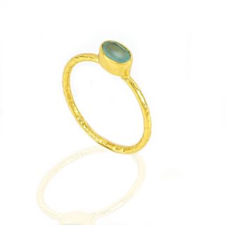 925 Sterling Silver ring gold plated with oval Aqua Chalcedony (7x5mm) - 