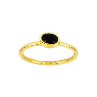 Χειροποίητο ασημένιο δαχτυλίδι επιχρυσωμένο με οβάλ μαύρο όνυχα (7x5mm) - 