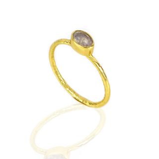 925 Sterling Silver ring gold plated with oval Rainbow Moonstone (7x5mm) - 